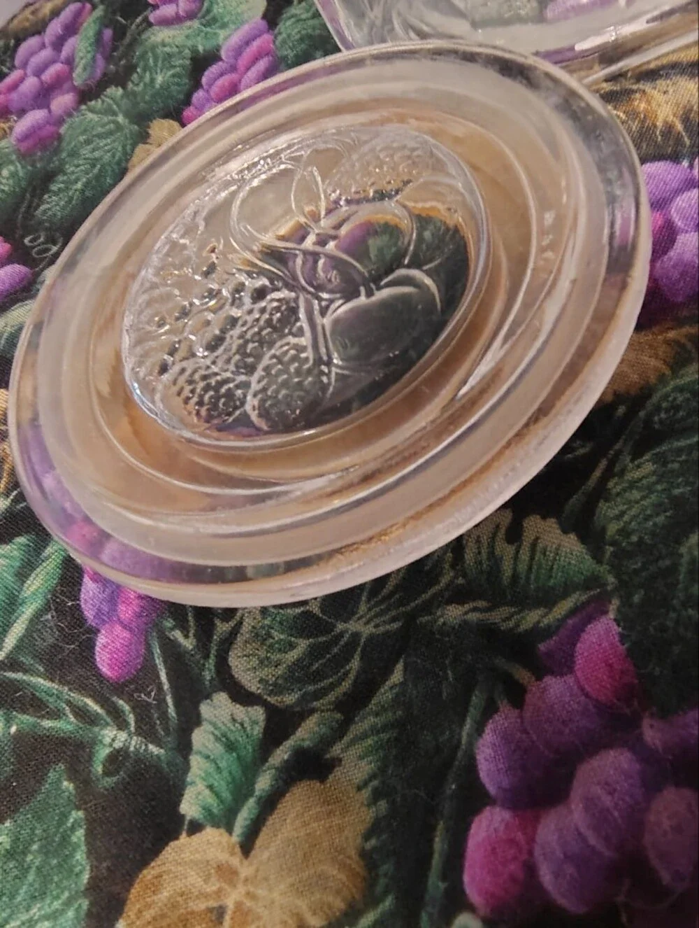 Vintage Embossed Grape Hexagon Glass Canister Jar with Lid